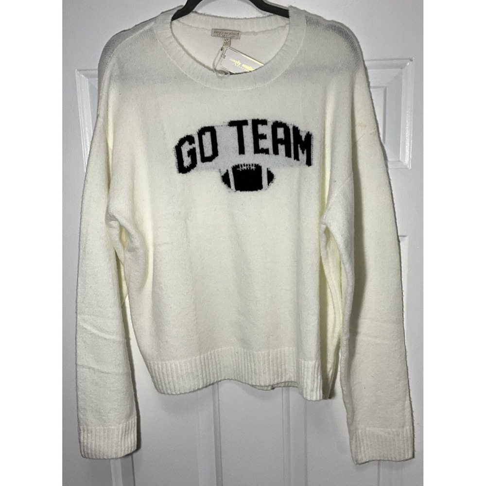 Simply Southern Ivory "GO TEAM" Football Graphic Logo Sweater Women's XXL